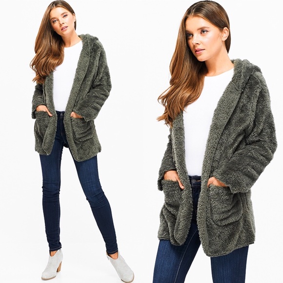 Fuzzy Teddy Hooded Cardigan Coat - Picture 5 of 7